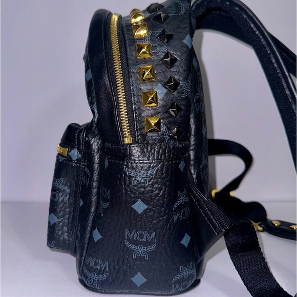 MCM Visetos Studded Colorblock Small Stark Brock Backpack Black - Picture 5 of 14